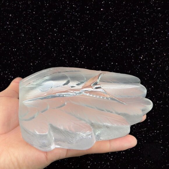 Clear Frosted Feather Shaped Glass Paperweight With Angel In The Middle Thick - Picture 3 of 11
